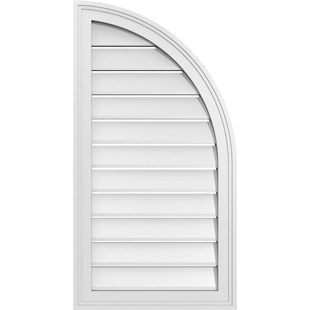 Quarter Round Top Right Surface Mount PVC Gable Vent W/ 2W X 2P Brickmould Sill Frame, 18W X 34H